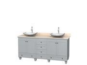 Wyndham Collection Acclaim 72 inch Double Bathroom Vanity in Oyster Gray Ivory Marble Countertop Arista White Carrera Marble Sinks and No Mirrors
