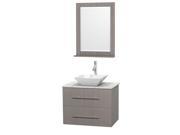 Wyndham Collection Centra 30 inch Single Bathroom Vanity in Gray Oak White Carrera Marble Countertop Pyra White Porcelain Sink and 24 inch Mirror