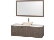 Wyndham Collection Amare 60 inch Single Bathroom Vanity in Gray Oak with White Man Made Stone Top with Ivory Marble Sink and 58 inch Mirror