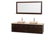Wyndham Collection Centra 80 inch Double Bathroom Vanity in Espresso Ivory Marble Countertop Avalon Ivory Marble Sinks and 70 inch Mirror