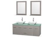 Wyndham Collection Centra 60 inch Double Bathroom Vanity in Gray Oak Green Glass Countertop Pyra White Porcelain Sinks and 24 inch Mirrors