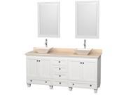 Wyndham Collection Acclaim 72 inch Double Bathroom Vanity in White Ivory Marble Countertop Pyra Bone Sinks and 24 inch Mirrors