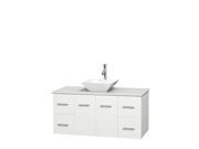 Wyndham Collection Centra 48 inch Single Bathroom Vanity in Matte White White Man Made Stone Countertop Pyra White Porcelain Sink and No Mirror