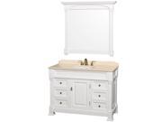 Wyndham Collection Andover 48 inch Single Bathroom Vanity in White Ivory Marble Countertop Undermount Oval Sink and 44 inch Mirror