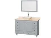 Wyndham Collection Acclaim 48 inch Single Bathroom Vanity in Oyster Gray Ivory Marble Countertop Pyra Bone Porcelain Sink and 24 inch Mirror