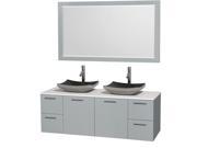 Wyndham Collection Amare 60 inch Double Bathroom Vanity in Dove Gray White Man Made Stone Countertop Altair Black Granite Sinks and 58 inch Mirror