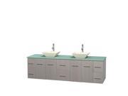 Wyndham Collection Centra 80 inch Double Bathroom Vanity in Gray Oak Green Glass Countertop Pyra Bone Porcelain Sinks and No Mirror