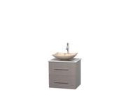 Wyndham Collection Centra 24 inch Single Bathroom Vanity in Gray Oak White Carrera Marble Countertop Arista Ivory Marble Sink and No Mirror