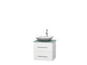 Wyndham Collection Centra 24 inch Single Bathroom Vanity in Matte White Green Glass Countertop Avalon White Carrera Marble Sink and No Mirror