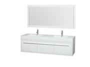 Wyndham Collection Axa 72 inch Double Bathroom Vanity in Glossy White Acrylic Resin Countertop Integrated Sinks and 70 inch Mirror