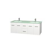 Wyndham Collection Centra 60 inch Double Bathroom Vanity in Matte White Green Glass Countertop Undermount Square Sinks and No Mirror
