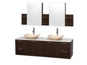 Wyndham Collection Amare 72 inch Double Bathroom Vanity in Espresso White Man Made Stone Countertop Arista Ivory Marble Sinks and Medicine Cabinets