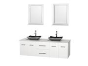 Wyndham Collection Centra 72 inch Double Bathroom Vanity in Matte White White Man Made Stone Countertop Altair Black Granite Sinks and 24 inch Mirrors