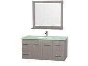 Wyndham Collection Centra 48 inch Single Bathroom Vanity in Gray Oak Green Glass Countertop Square Porcelain Undermount Sink and 36 inch Mirror