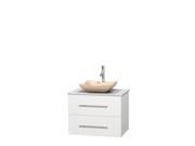 Wyndham Collection Centra 30 inch Single Bathroom Vanity in Matte White White Man Made Stone Countertop Avalon Ivory Marble Sink and No Mirror