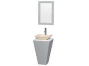 Wyndham Collection Esprit 20 inch Pedestal Bathroom Vanity in Gray White Man Made Stone Countertop Avalon Ivory Marble Sink and 20 inch Mirror
