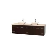 Wyndham Collection Centra 80 inch Double Bathroom Vanity in Espresso Ivory Marble Countertop Pyra Bone Porcelain Sinks and No Mirror