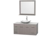 Wyndham Collection Centra 48 inch Single Bathroom Vanity in Gray Oak White Man Made Stone Countertop Arista White Carrera Marble Sink and 36 inch Mirror