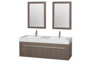Wyndham Collection Axa 60 inch Double Bathroom Vanity in Gray Oak Acrylic Resin Countertop Integrated Sinks and 24 inch Mirrors