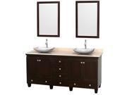 Wyndham Collection Acclaim 72 inch Double Bathroom Vanity in Espresso Ivory Marble Countertop Arista White Carrera Marble Sinks and 24 inch Mirrors