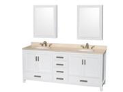 Wyndham Collection Sheffield 80 inch Double Bathroom Vanity in White Ivory Marble Countertop Undermount Oval Sinks and Medicine Cabinets