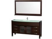 Wyndham Collection Daytona 60 inch Single Bathroom Vanity in Espresso Green Glass Countertop Integrated Sink and 60 inch Mirror