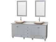 Wyndham Collection Acclaim 80 inch Double Bathroom Vanity in Oyster Gray White Carrera Marble Countertop Avalon Ivory Marble Sinks and 24 inch Mirrors