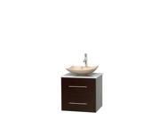 Wyndham Collection Centra 24 inch Single Bathroom Vanity in Espresso White Man Made Stone Countertop Arista Ivory Marble Sink and No Mirror