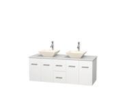 Wyndham Collection Centra 60 inch Double Bathroom Vanity in Matte White White Man Made Stone Countertop Pyra Bone Porcelain Sinks and No Mirror