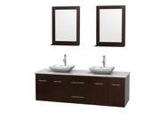 Wyndham Collection Centra 72 inch Double Bathroom Vanity in Espresso White Man Made Stone Countertop Avalon White Carrera Marble Sinks and 24 inch Mirrors