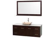 Wyndham Collection Centra 60 inch Single Bathroom Vanity in Espresso White Carrera Marble Countertop Avalon Ivory Marble Sink and 58 inch Mirror