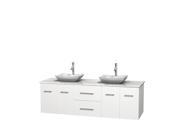 Wyndham Collection Centra 72 inch Double Bathroom Vanity in Matte White White Carrera Marble Countertop Avalon White Carrera Marble Sinks and No Mirror