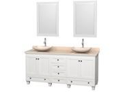 Wyndham Collection Acclaim 72 inch Double Bathroom Vanity in White Ivory Marble Countertop Arista Ivory Marble Sinks and 24 inch Mirrors