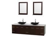 Wyndham Collection Centra 80 inch Double Bathroom Vanity in Espresso White Man Made Stone Countertop Arista Black Granite Sinks and 24 inch Mirrors