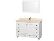 Wyndham Collection Acclaim 48 inch Single Bathroom Vanity in White Ivory Marble Countertop Undermount Square Sink and 24 inch Mirror