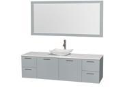 Wyndham Collection Amare 72 inch Single Bathroom Vanity in Dove Gray White Man Made Stone Countertop Arista White Carrera Marble Sink and 70 inch Mirror