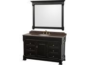 Wyndham Collection Andover 55 inch Single Bathroom Vanity in Black Imperial Brown Granite Countertop Undermount Oval Sink and 50 inch Mirror