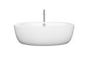Wyndham Collection Uva 69 inch Freestanding Bathtub in White with Floor Mounted Faucet Drain and Overflow Trim in Brushed Nickel