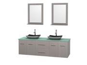 Wyndham Collection Centra 72 inch Double Bathroom Vanity in Gray Oak Green Glass Countertop Altair Black Granite Sinks and 24 inch Mirrors