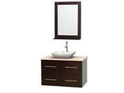 Wyndham Collection Centra 36 inch Single Bathroom Vanity in Espresso Ivory Marble Countertop Avalon White Carrera Marble Sink and 24 inch Mirror