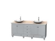Wyndham Collection Acclaim 80 inch Double Bathroom Vanity in Oyster Gray Ivory Marble Countertop Arista White Carrera Marble Sinks and No Mirrors