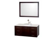 Wyndham Collection Arrano 48 inch Single Bathroom Vanity in Espresso White Man Made Stone Countertop White Porcelain Semi recessed Sink and 46 inch Mirror