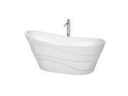 Wyndham Collection Kari 67 inch Freestanding Bathtub in White with Floor Mounted Faucet Drain and Overflow Trim in Polished Chrome