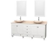Wyndham Collection Acclaim 80 inch Double Bathroom Vanity in White Ivory Marble Countertop Arista Ivory Marble Sinks and 24 inch Mirrors