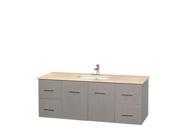 Wyndham Collection Centra 60 inch Single Bathroom Vanity in Gray Oak Ivory Marble Countertop Undermount Square Sink and No Mirror