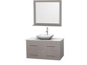 Wyndham Collection Centra 42 inch Single Bathroom Vanity in Gray Oak White Carrera Marble Countertop Avalon White Carrera Marble Sink and 36 inch Mirror