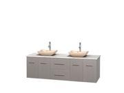 Wyndham Collection Centra 72 inch Double Bathroom Vanity in Gray Oak White Carrera Marble Countertop Avalon Ivory Marble Sinks and No Mirror