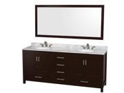 Wyndham Collection Sheffield 80 inch Double Bathroom Vanity in Espresso White Carrera Marble Countertop Undermount Oval Sinks and 70 inch Mirror