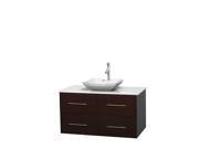 Wyndham Collection Centra 42 inch Single Bathroom Vanity in Espresso White Man Made Stone Countertop Avalon White Carrera Marble Sink and No Mirror