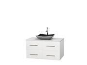 Wyndham Collection Centra 42 inch Single Bathroom Vanity in Matte White White Man Made Stone Countertop Altair Black Granite Sink and No Mirror